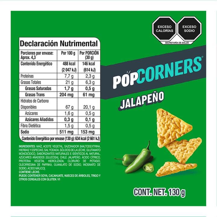 Popcorners Botana de Maíz Explotado Jalapeño 130 g - imagen 6